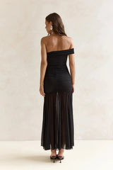 Serene Twilights One Shoulder Mesh Maxi Dress Black