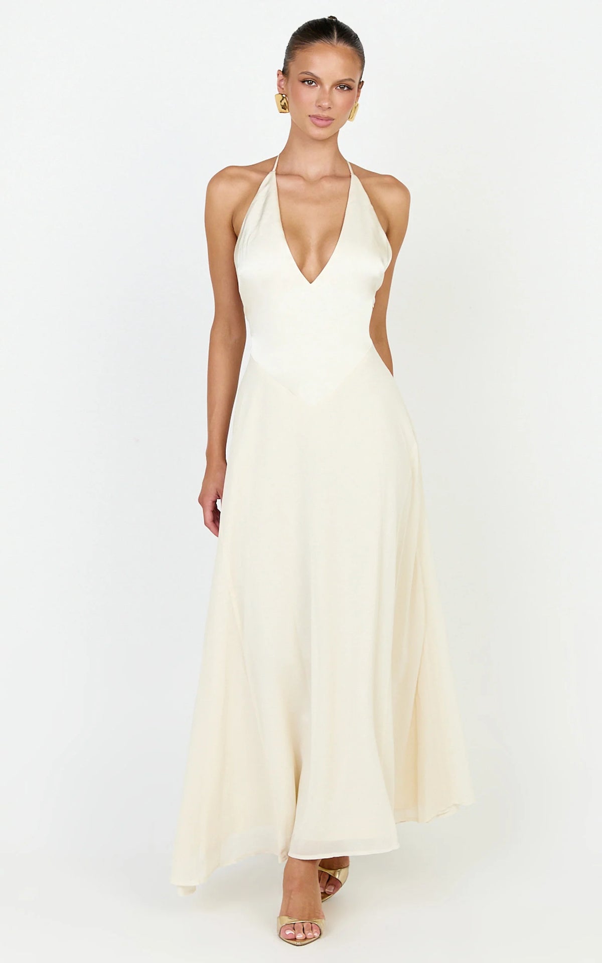 Skye Midi Dress - Deep V Neck Shift Dress in Butter