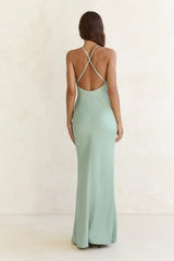 Midnight Luxe Satin Maxi Dress Sage