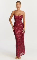 Blaze Maxi Dress - Backless Sequin Dress in Wine