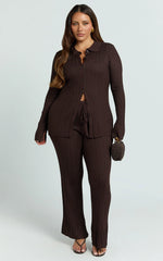 Kelsey Pants - High Drawstring Waist Knit Pants in Chocolate