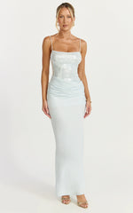 Jasmin Maxi Dress - Sequin Overlay Dress in Blue