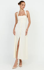Marla Midi Dress - Square Neck Button Front Shift Dress in Cream