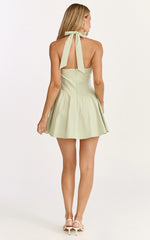 Vionette Mini Dress - Halter Neck Ruched Bust Corset Dress in Sage