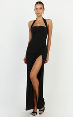 Kai Maxi Dress - Halter Neck High Split Dress in Black
