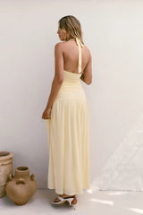 Dancing Skies Mesh Halter Maxi Dress Yellow