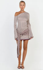 Noelle Mini Dress - Geo Print Off Shoulder Tie Front Dress in Geo Border Print