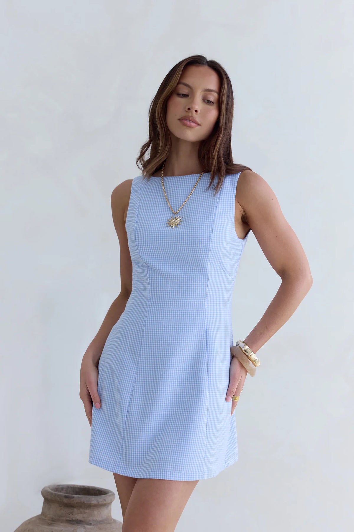 Dreamy Skies Gingham Mini Dress Blue