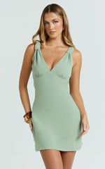 Gabrielle Mini Dress - Knot Strap Detail Mini Dress in Sage