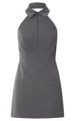 Latisha Mini Dress - Halter Collared Fitted Dress in Grey