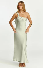 Calix Midi Dress - One Shoulder Slip Dress in Light Olive