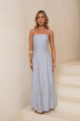 Swept Away Strapless Maxi Dress Blue
