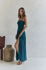 Feel The Light Halter Mesh Maxi Dress Teal
