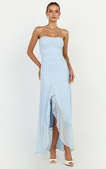 Oceana Maxi Dress - Strapless Sweetheart Neckline Mesh Dress in Blue