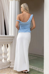 Smart Casual Tailored Off Shoulder Top Blue