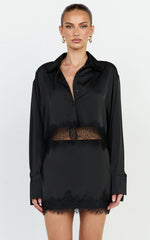 Gabrielle Top - Long Sleeve Shirt With Lace Trim in Black
