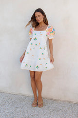 Field Of Blooms Mini Dress White