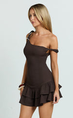 Tilly Mini Dress - Dropped Waist Tierred Dress in Chocolate