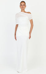 Nami Maxi Dress - Overlay Off Shoulder Draped Cowl Waist Dress in White
