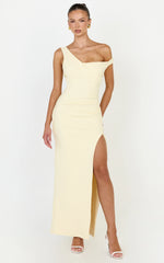 Rina Maxi Dress - Off Shoulder High Split Dress in Lemon