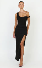 Rina Maxi Dress - Off Shoulder High Split Dress in Black