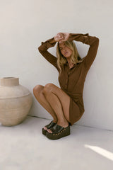 Kalea Button Up Mini Dress Mocha