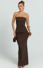 Viviana Maxi Dress - Knit Strapless Tie Waist Maxi Dress in Chocolate