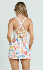 Mikayla Mini Linen Blend Dress - Sweetheart Ruched Bust Fitted Dress in Pomodoro Paradise
