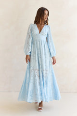 Time Floats By Long Sleeve Maxi Dress Blue