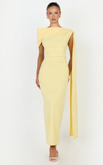 Visenta Midi Dress - Asymmetrical Sleeve Dress in Yellow