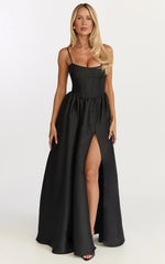 Louisa Maxi Dress - Boned Bodice Lace Up Back Dress in Black