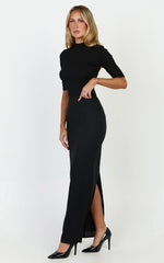 Vance Maxi Skirt - Linen Back Split Skirt in Black
