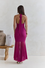 No Reason Mesh Halter Maxi Dress Plum