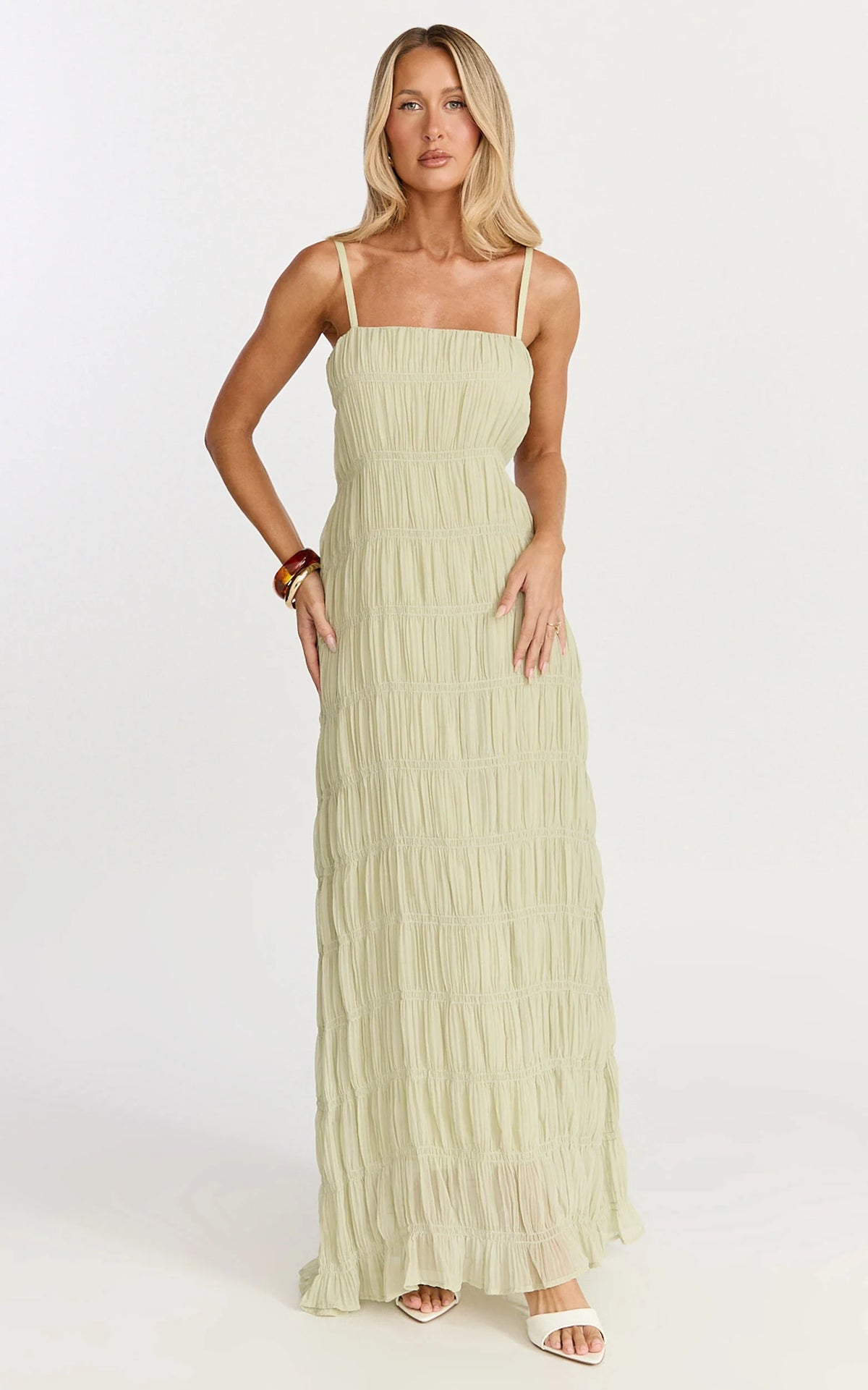 Cleo Maxi Dress - Textured Detail Dress in Sage