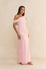 Glamour Of Yours Mesh Off Shoulder Maxi Dress Pink