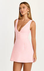 Karissa Mini Dress - V Neck Fit And Flare Dress in Pink