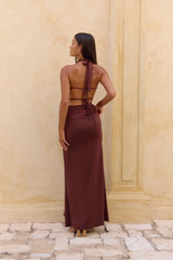 Rooftop View Halter Maxi Dress Brown