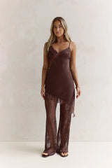 Evening Foreshore Lace Satin Set Brown