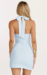 Karina Mini Dress - Halter Neck Princess Panel Tucked Waist Dress in Blue