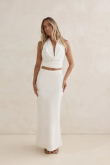 Sunset Drinks Linen Maxi Skirt White