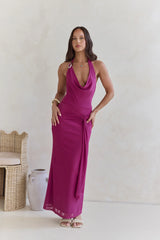 Step To Tune Mesh Halter Maxi Dress Plum