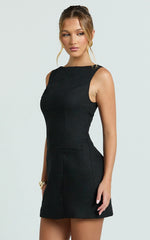 Kyle Mini Dress - Boat Neck Fitted Dress in Black