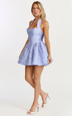 Maddy Mini Dress - Square Neck Halter Fit And Flare Dress in Blue