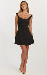 Jayce Mini Dress - Off The Shoulder A Line Dress in Black