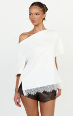 Lyra Top - Asym Lace Trim Tee in White
