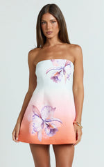 Elouise Mini Dress - Strapless Princess Panel A Line Dress in Orchid Ombre Print